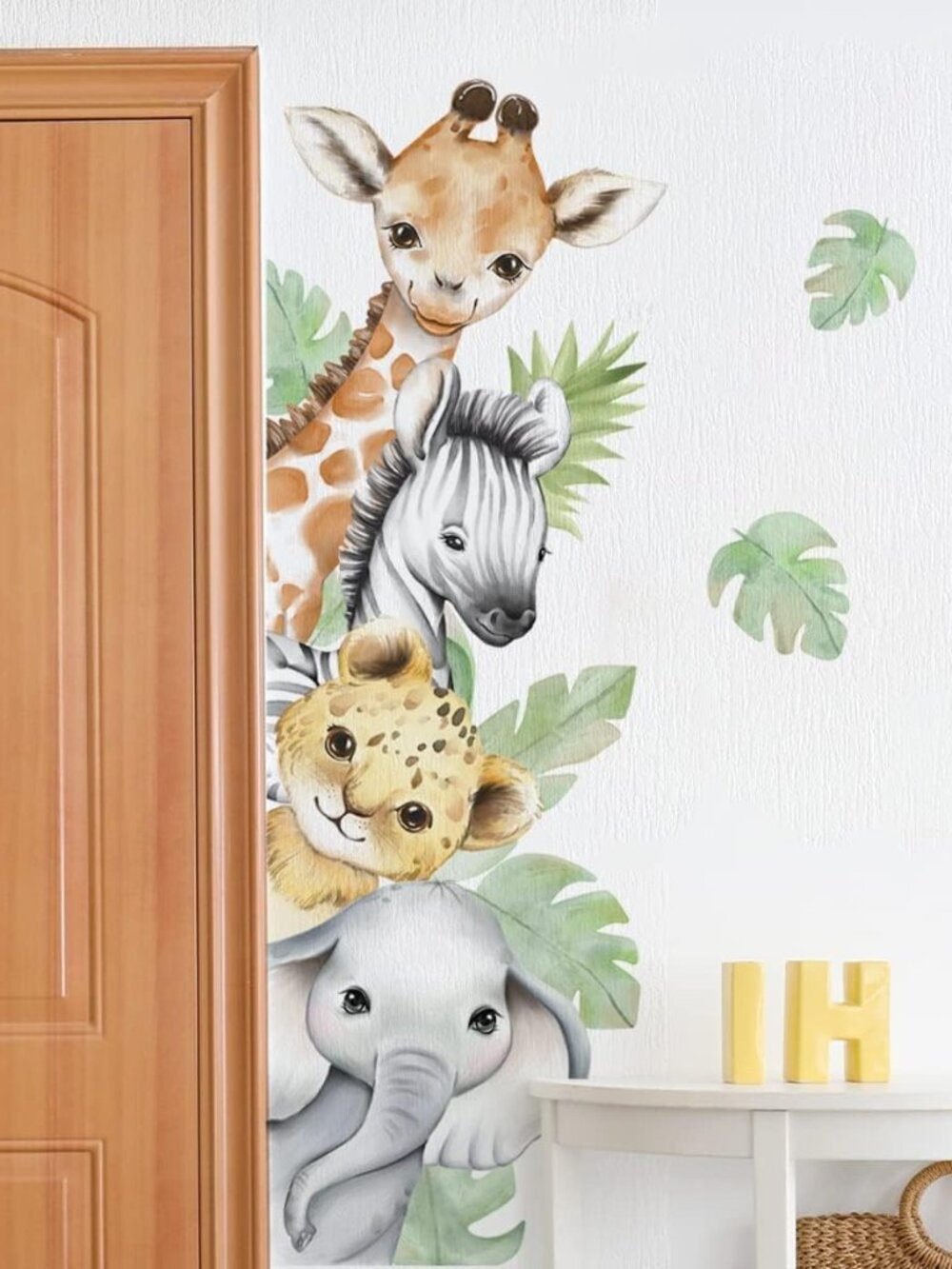 44.88×11.75 Inch Jungle Safari Animal Wall Decals Watercolor Forest Elephant Lio